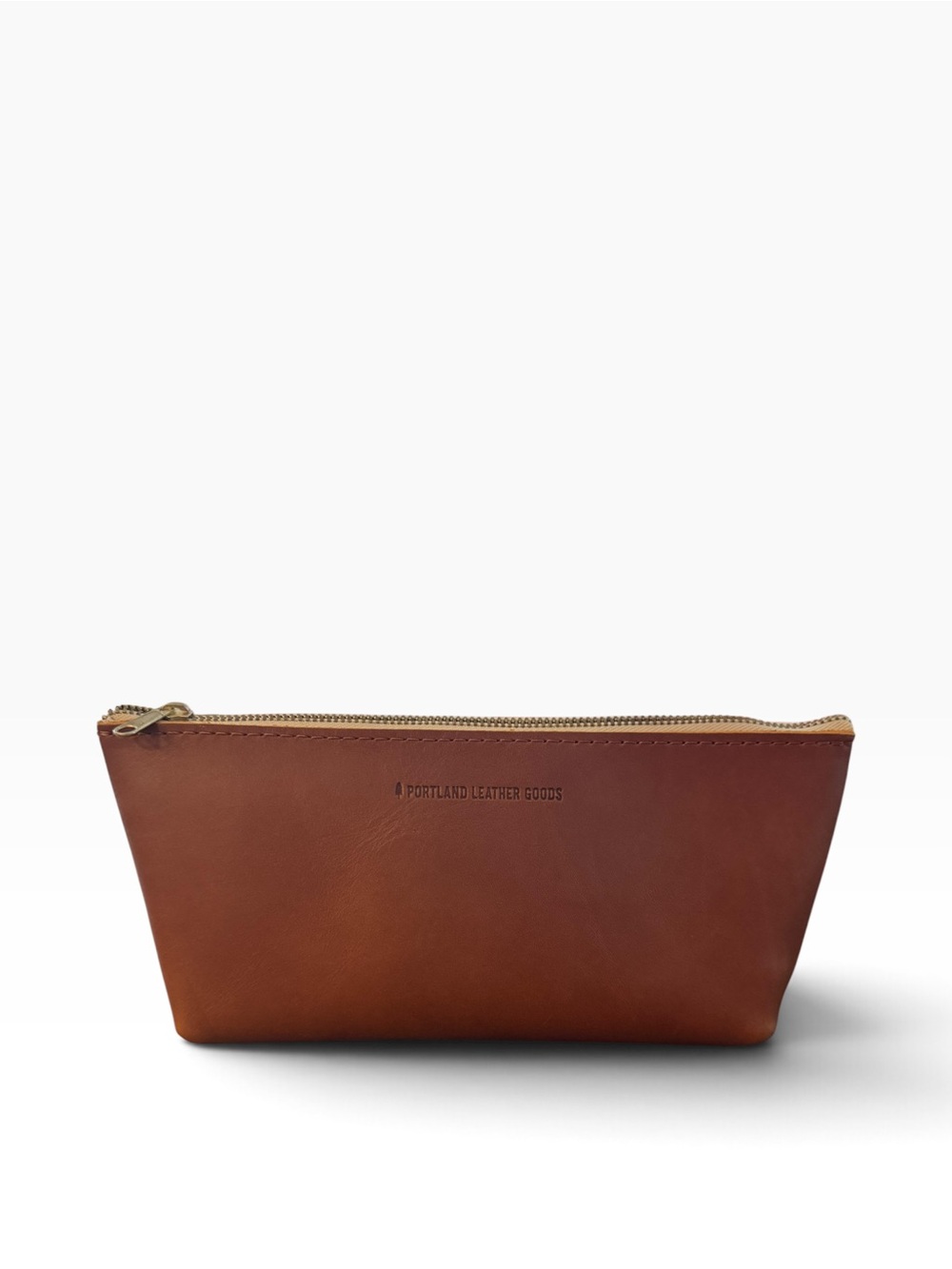 Portland Leather Goods Eclipse Makeup Bag/Pouch Full Grain Leather Cognac Brown